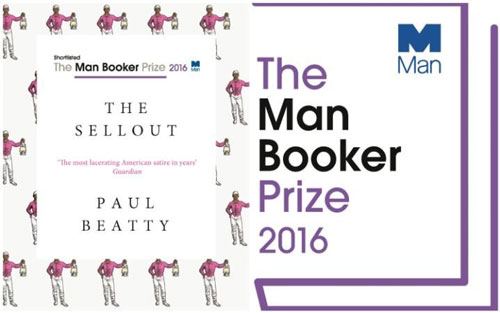 Bìa sách The Sellout  và logo giải thưởng Man Booker 2016.                                             