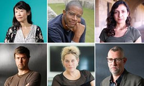 Sáu nhà văn được đề cử vào vòng chung kết giải Man Booker 2016: Từ trái qua: Madeleine Thien, Paul Beatty, Ottessa Moshfegh (hàng trên); David Szalay, Deborah Levy và Graeme Macrae Burnet (hàng dưới).