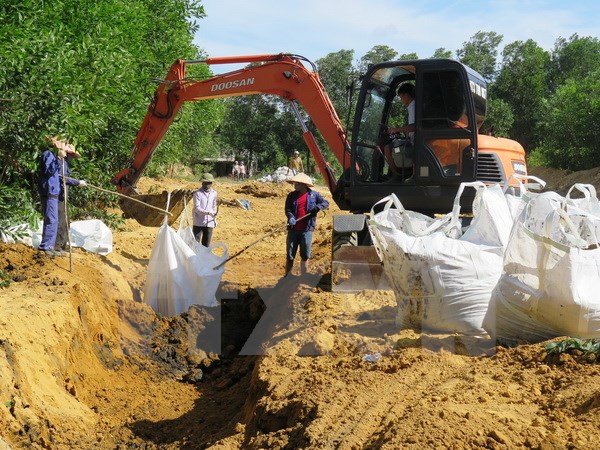 Cất bốc chất thải của Formosa Hà Tĩnh. (Ảnh: TTXVN)