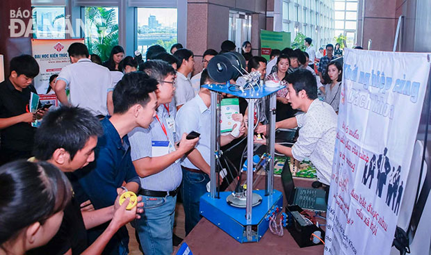 A local start-up team displaying their products at a recent conference in the city