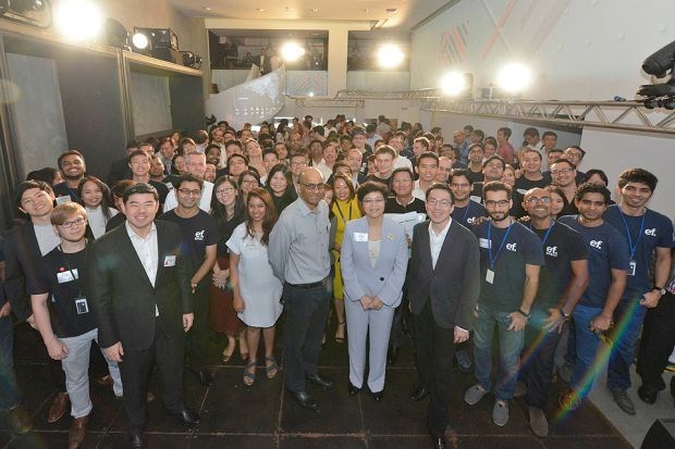 Singapore Tharman Shanmugaratnam (centre) at the ceremony launching the SGInnovate. (Source: businesstimes)