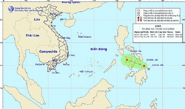 A map detailing the route of the tropical depression on November 24 and 25, 2016. The National Center for Hydro-meteorological