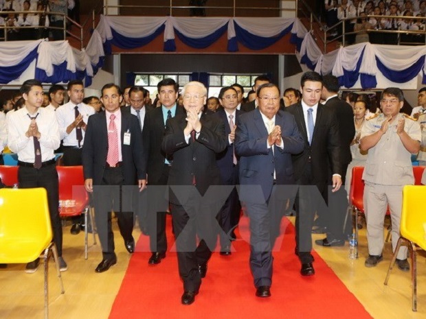 Party General Secretary Nguyen Phu Trong at the National University of Laos (Photo: VNA)