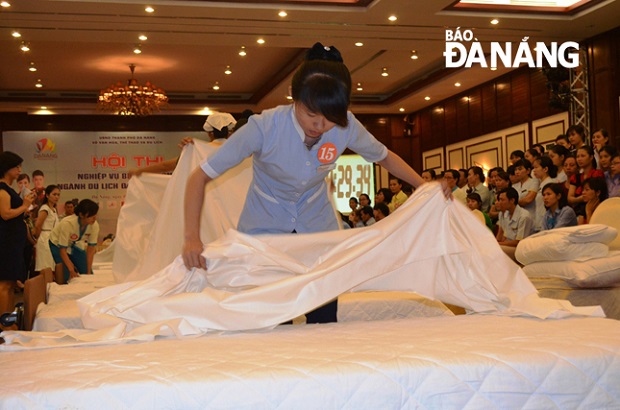 A bed-making competition at the event