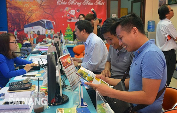 Customers at a local travel agency