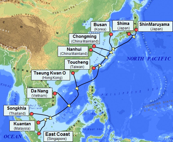 The map of the Asia Pacific Gateway Submarine Cable. Photo by NEC Corporation