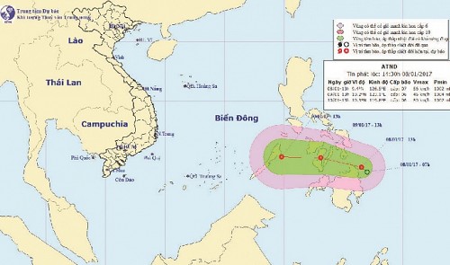 A map detailing the journey of the tropical depression from January 8 to 10, 2017. P Nat'l Center for Hydro-meteorological Forecasting