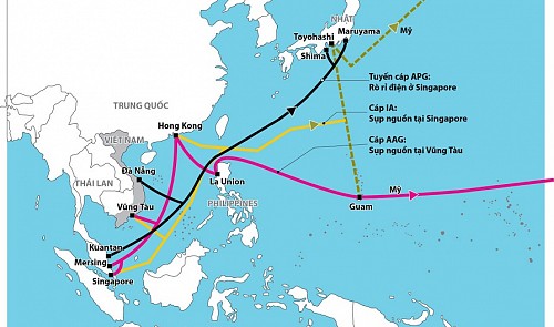 A map detailing the issues occurring along Viet Nam’s three submarine cable systems in early January 2017