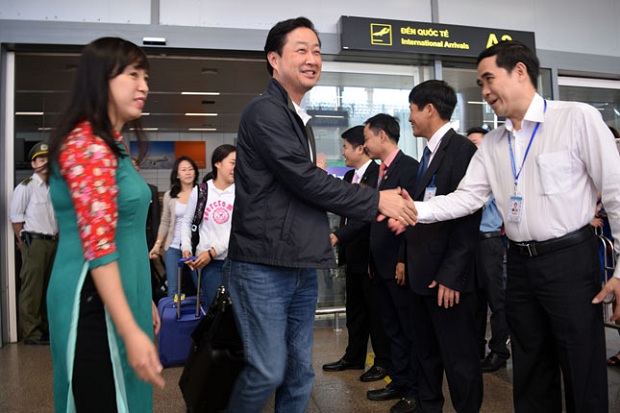 First air passengers setting foot at the city’s internaitonal airport