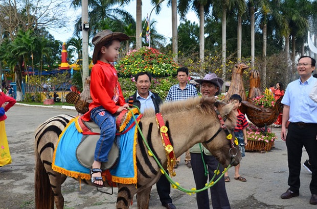 Trẻ em thích thú với những trò chơi tại công viên A boy riding a horse