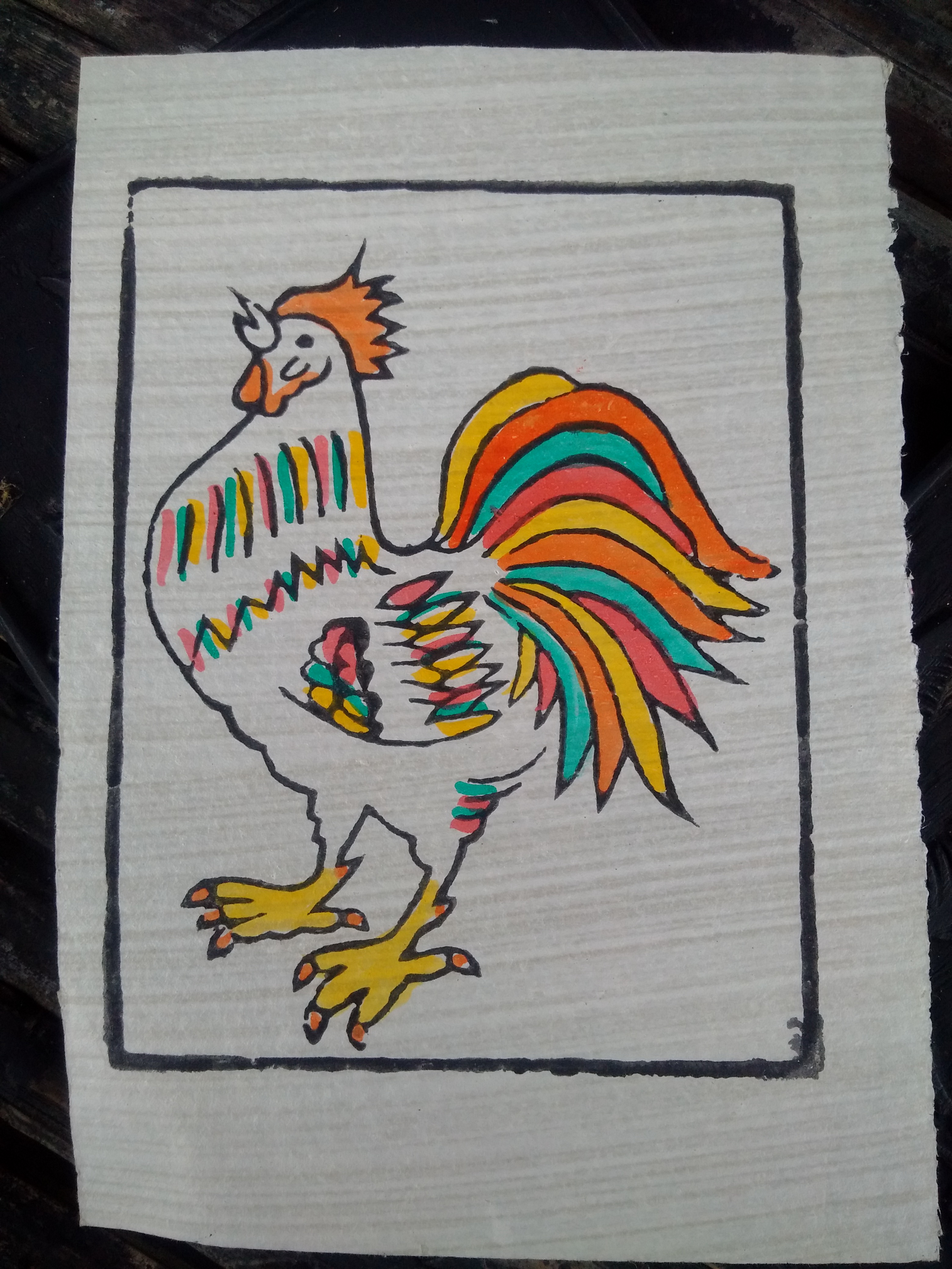 A woodblock-printed rooster drawing in the traditional style of Sinh Village in central Vietnam's Hue City. Photo: Tuoi Tre