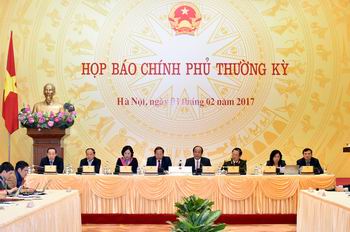 Toàn cảnh phiên họp báo Chính phủ thường kỳ tháng 1/2017. Ảnh: VGP/Nhật Bắc