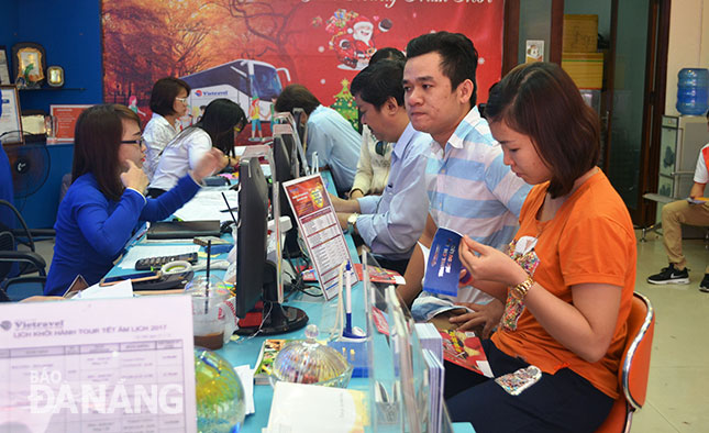 Visitors at a local travel agency