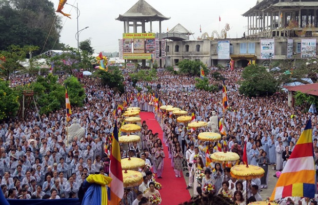 Thousands of visitors, Buddhist followers and local residents praying for peace 