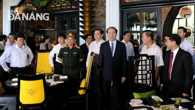 ... and checking a restaurant at the InterContinental Danang Sun Peninsula Resort