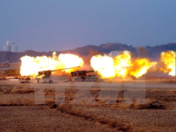 Đơn vị pháo binh số 681 của Quân đội Nhân dân Triều Tiên huấn luyện tại một địa điểm bí mật ở lãnh thổ nước này ngày 12/2/2009. (Nguồn: EPA/TTXVN)