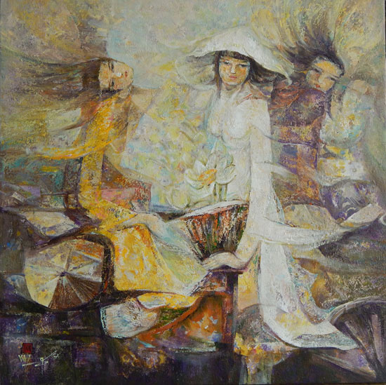 Tác phẩm Thời thiếu nữ (tranh sơn dầu của Hồ Đình Nam Kha).