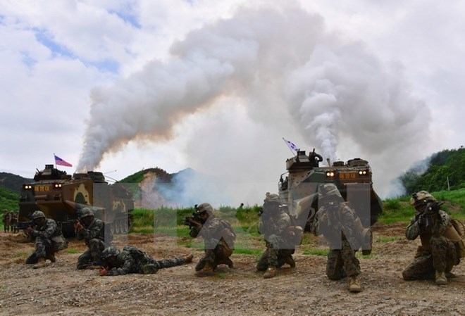 Binh sỹ Mỹ, Hàn Quốc tham gia một cuộc tập trận chung. (Nguồn: AFP/TTXVN)