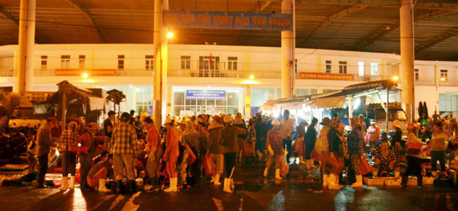 Hàng nghìn tiểu thương đến chợ đầu mối để mua hải sản về bán