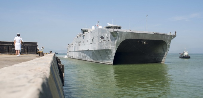 The U.S. expeditionary transport ship U.S.N.S. Fall River docks in Da Nang on Monday. Photo courtesy of the U.S. Embassy Hanoi