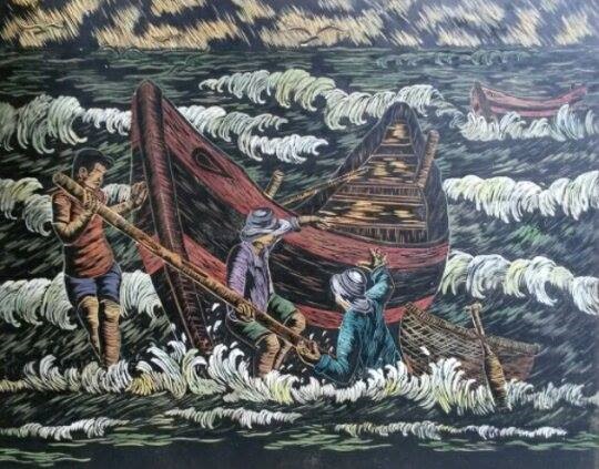 ’Rough Sea’, a wood sculpture is on display at the graphic exhibition. — VNS Photo Trinh Nguyễn Read more at http://vietnamnews.vn/life-style/376130/graphic-exhibition-launched-in-da-nang.html#87WfQlc25rk0dIBe.99