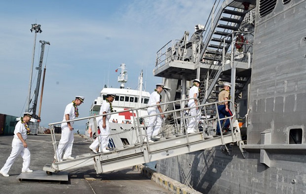  USNS Fall River officers board their ship