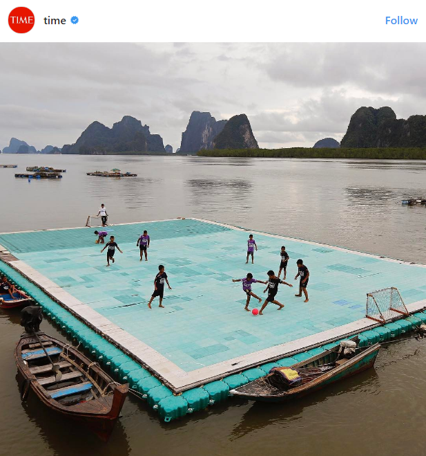 Floating soccer pitch on Koh Panyi Island (Source: TIME Magazine's official instagram account)