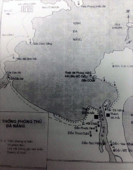 Bản đồ hệ thống phòng thủ vịnh biển Đà Nẵng thời Nhà Nguyễn (theo Võ Văn Dật).