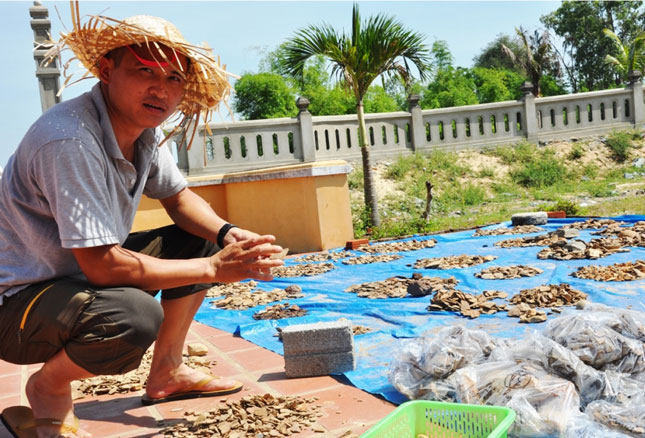 Tiến sĩ Phạm Văn Triệu giới thiệu các hiện vật mới được khai quật.  Ảnh: Đoàn Lương