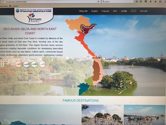The new interface of the website of the Việt Nam National Administration of Tourism. VNS Photo Lê Hương Read more at http://vietnamnews.vn/life-style/379397/vnat-launches-tourism-websites-new-interface.html#hs3HVO9dCSOSbeFJ.99