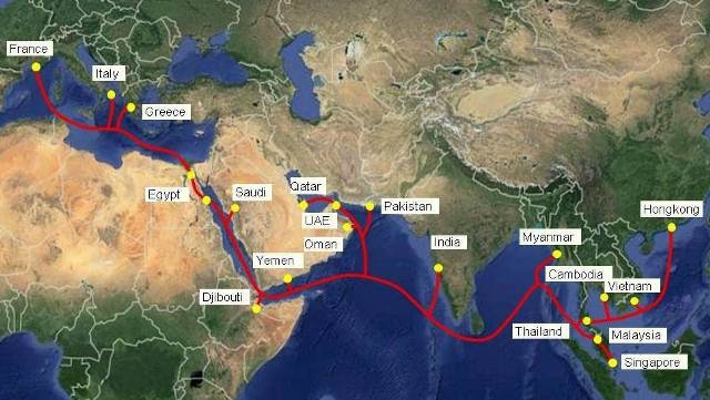 A schematic diagram of the AAE-1submarine cable system.