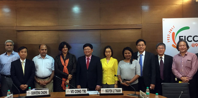Deputy Secretary Tri (5th left), other Da Nang guests, and representatives from FICCI