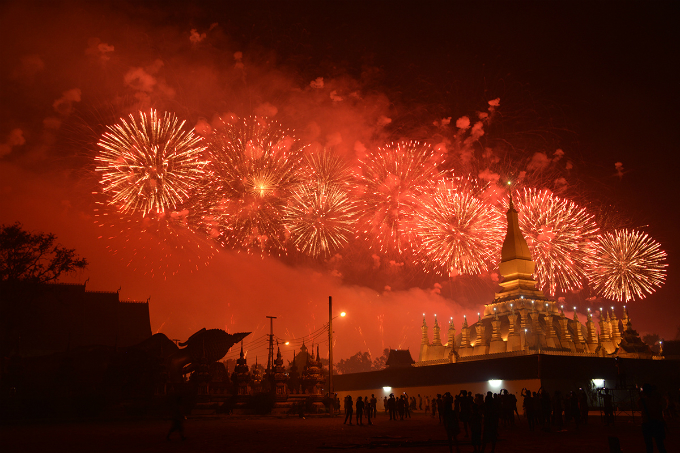 Fireworks over Pha That Luang in Laos.