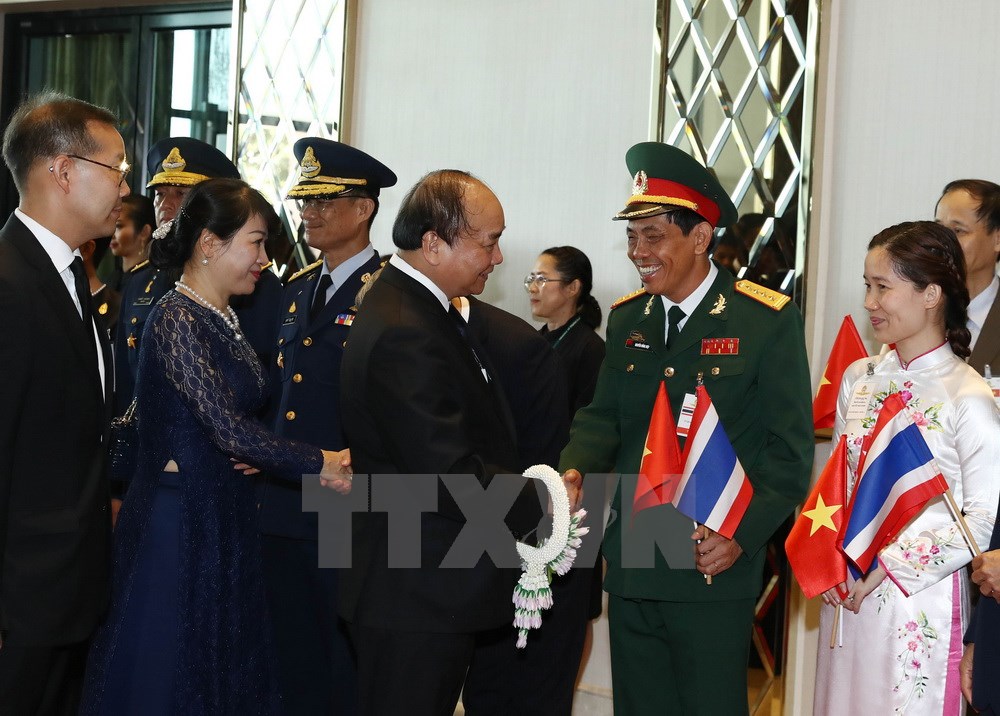 Quang cảnh lễ đón Thủ tướng Nguyễn Xuân Phúc và Phu nhân tại sân bay quân sự Don Mueang, thủ đô Bangkok. (Ảnh: Thống Nhất/TTXVN)