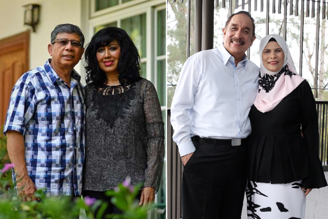 Businessman Mohamed Salleh Marican and spouse (L) and former Bourbon Offshore Asia Pacific Chairman Farid Khan and his spouse. (Photo: straitstimes.com)