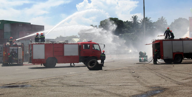 Suddenly, a large fire broke out at the port, and local firefighters trying to extinguish the blaze 