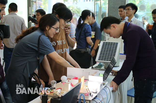 Local students introducing their products to visitors at recent start-up event