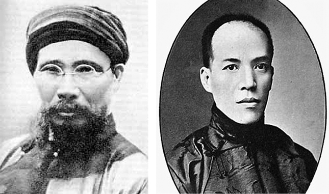 Phan Bội Châu (ảnh trái) và Lương Khải Siêu đã có một cuộc bút đàm trên đất Nhật. (Nguồn: Internet)