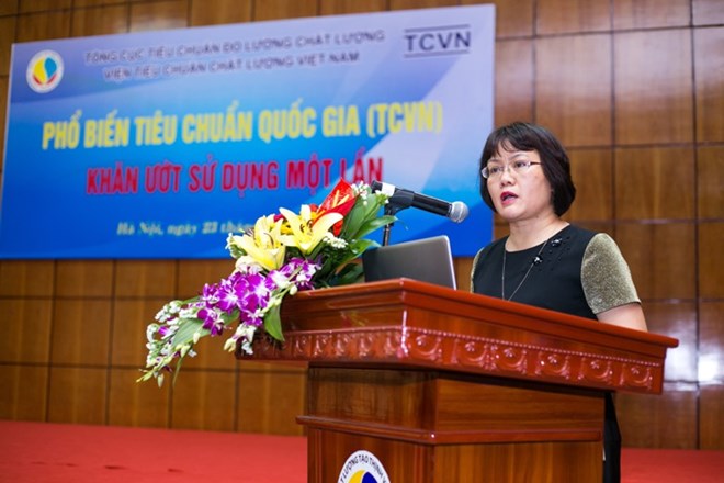 Bà Thái Quỳnh Hoa phát biểu tại hội nghị. (Ảnh: PV/Vietnam+)