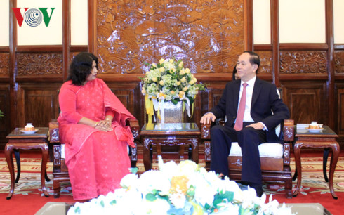 Chủ tịch nước Trần Đại Quang tiếp Đại sứ Bangladesh Samina Naz. Ảnh: VOV