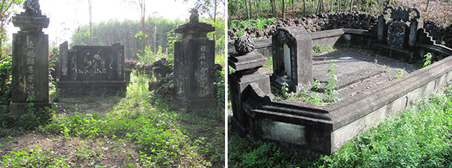 Toàn cảnh lăng mộ (ảnh trái) và mộ Đô thống chế Chưởng phủ sự Lê Văn Hoan. Ảnh: T.M