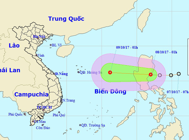 Vị trí và hướng di chuyển của áp thấp nhiệt đới (Ảnh: NCHMF).