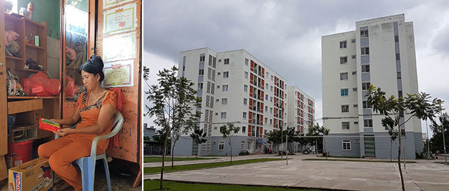 Bà Nguyễn Thị Hương (ảnh trái) cùng với 23 hộ khác sắp được bốc thăm chọn một căn hộ ở Chung cư E2 đường Văn Tiến Dũng, phường Hòa Xuân, quận Cẩm Lệ.