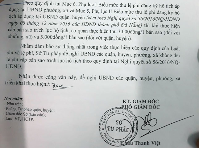 Công văn 2940/STP-HCTP do Phó Giám đốc Sở Tư pháp Châu Thanh Việt ký ngày 11-10-2017 đã “phủ quyết” Nghị quyết số 56/2016/NQ-HĐND của HĐND thành phố.