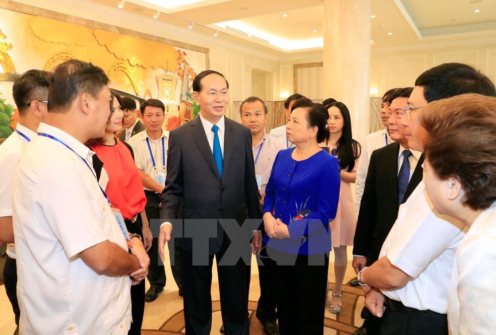 President Tran Dai Quang and his wife at the final rehearsal on October 29 (Photo: VNA)