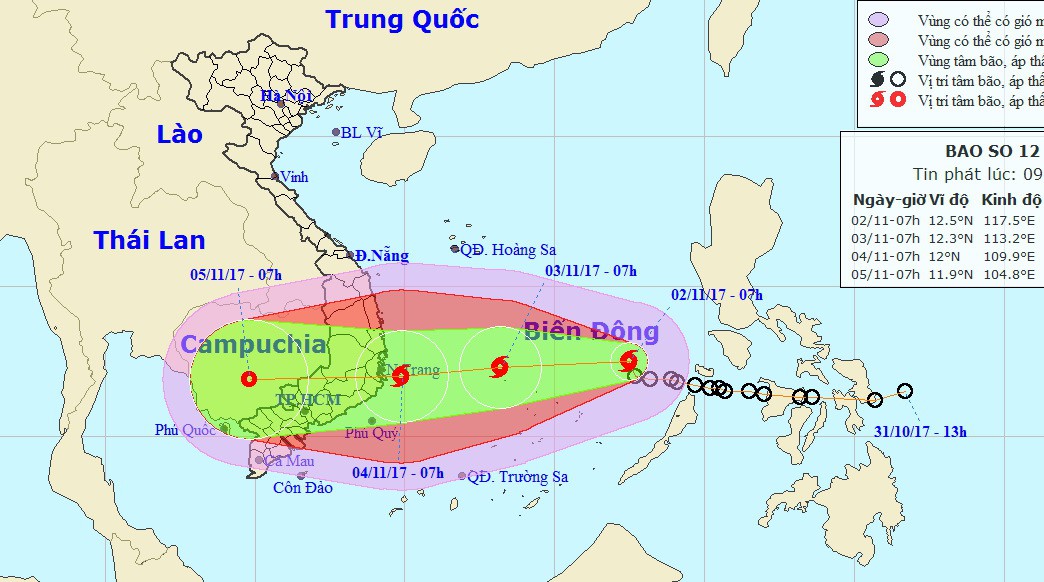 The predicted path of the storm