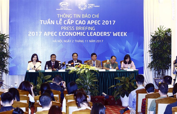 The press briefing on the 2017 APEC Economic Leader’s Week on Thursday in Hà Nội. — VNA/VNS Photo An Đăng Read more at http://vietnamnews.vn/politics-laws/416763/all-apec-leaders-to-attend-summit.html#s2sywYK35oHpUSGl.99