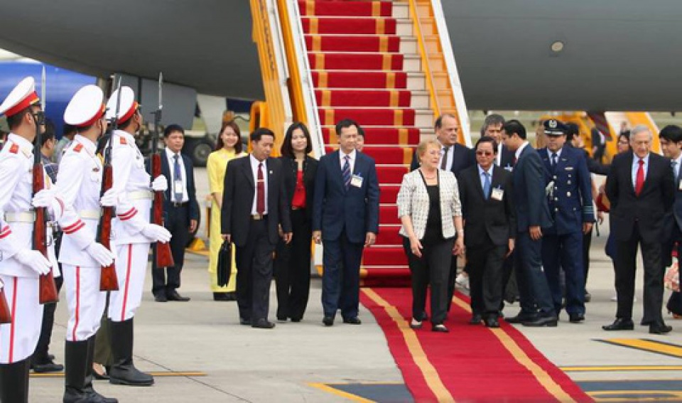 Tổng thống Chile Michelle Bachelet bắt đầu chuyến thăm cấp Nhà nước tại Việt Nam.  Ảnh: baoquocte.vn