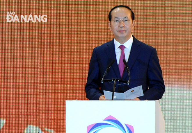Vietnamese State President Tran Dai Quang addressing the event 