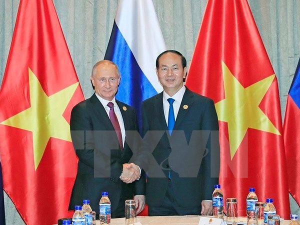 Chủ tịch nước Trần Đại Quang gặp Tổng thống Nga Vladimir Putin. (Nguồn: TTXVN)